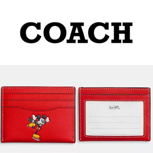 NEW Coach X Disney Electric Red Leather Slim ID Card Case Wallet - Picture 5 of 10